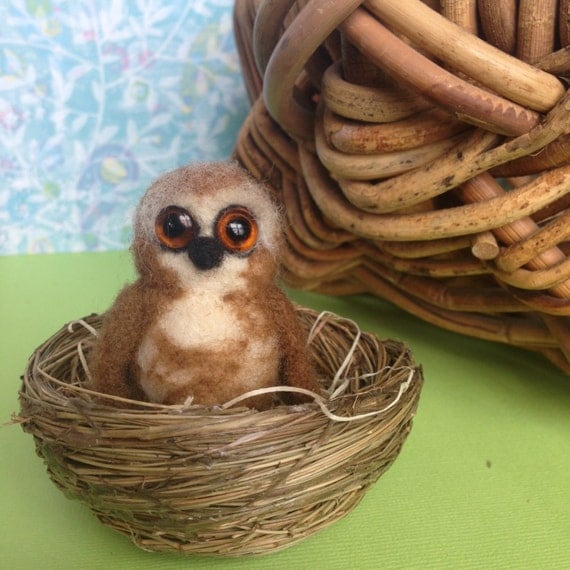 OOAK Needle Felted Owl Fiber Artist Collectible Bird lover
