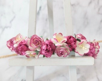 Magenta flower crown - wedding - flower girls - floral hair wreath - headpiece - flower hair accessories - halo