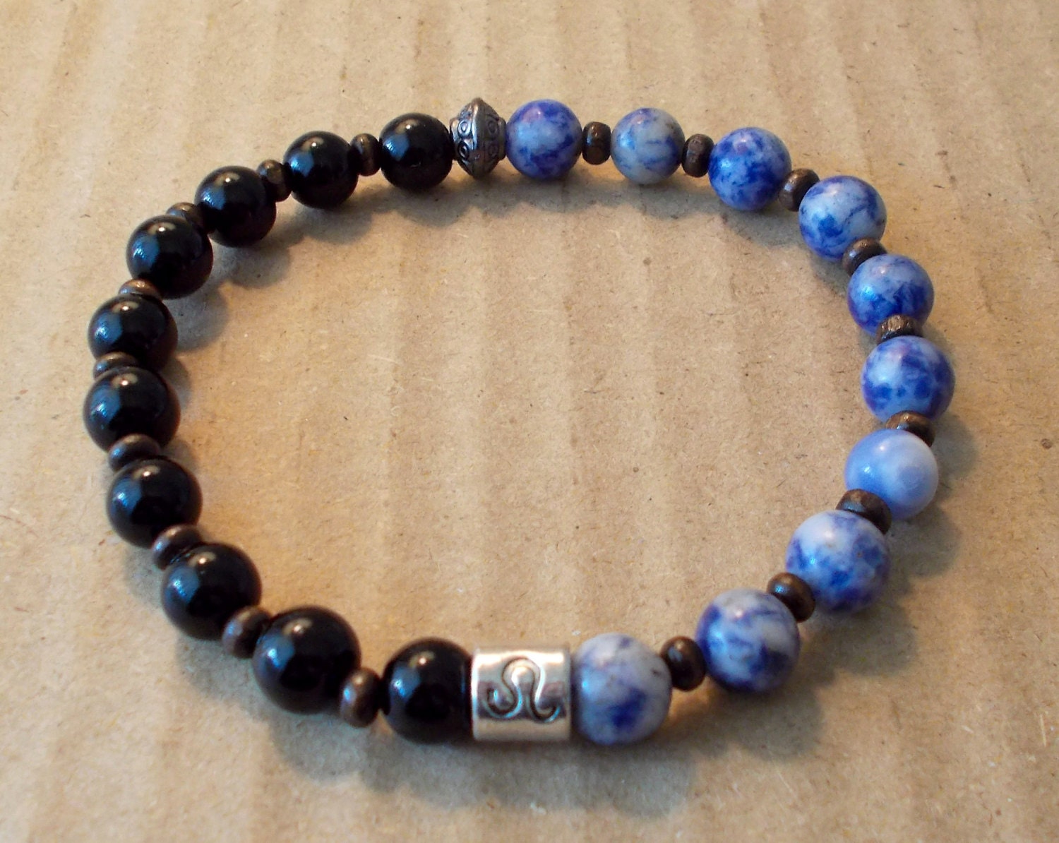 Men's Zodiac Leo Bracelet with Natural Blue Spot Stone