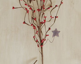 Red 24" Pip Berry Spray with Rusty Stars