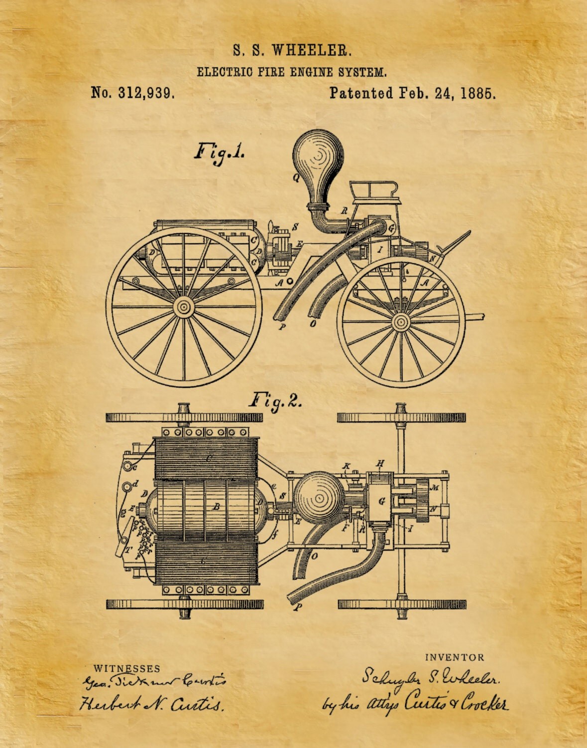 Patent 1885 Electric Fire Engine System - Art Print - Poster - Wall Art