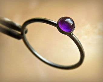 Amethyst Ring - Oxidized Amethyst Ring - Silver Amethyst Ring - Silver Amethyst Stacking Ring