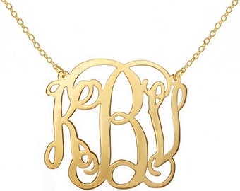 Gold 2.5" Monogram Necklace Sterling Silver gold plated Monogram Necklace 2.5 Inch Personalized Monogram 925 sterling silver