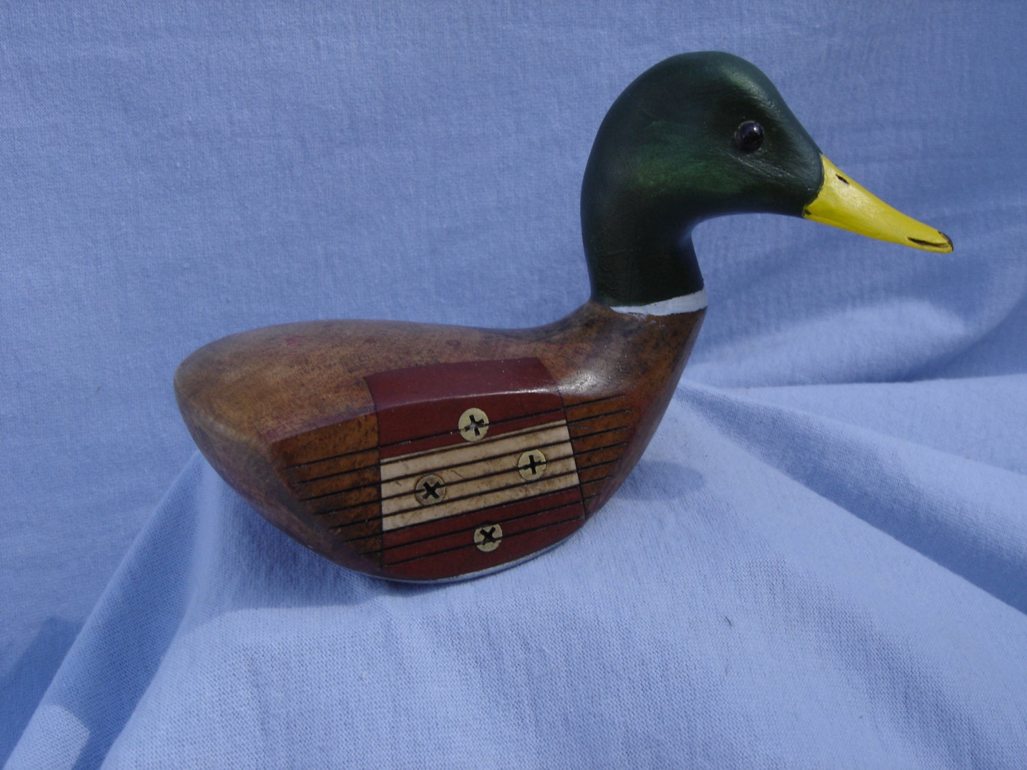 Mallard duck head carved onto a 3 First Flight solid