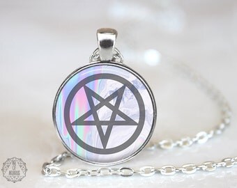 Mystic Inverted Pentagram Necklace. Satanic Jewelry, Pentagram Necklace, Seapunk, Holograph, Pastel Goth Jewelry, Occult Jewelry, Luciferian
