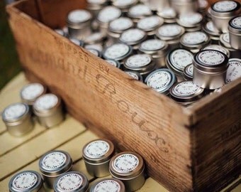 120 Custom Soy Candle Wedding Favors - 2 ounce tins