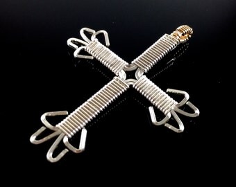Wire Wrapped Silver Cross Fine Silver and Gold Jewelry by RyanEure