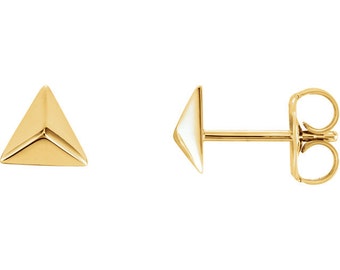 14K Gold Pyramid Fashion Stud Earrings