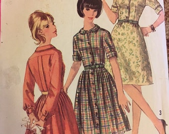 Vintage 60s Dress Simplicity 6042 Pattern - 1960s Mod Dress- Mad Men Dress - 60s Knee Length Dress Size 11 Junior