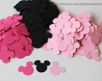 Baby shower Minnie Mouse decorations Minnie paper confetti cutouts Minnie table decorations baby pink hot girl first birthday party Disney