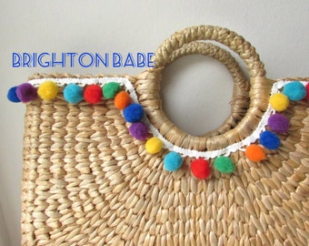 4 yds colorful Pom-Pom trim - Multi-color bobble trim - Pom pom trim Mexican Fiesta colors - Pom pom lace edging. UK Seller