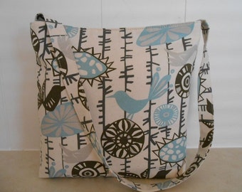 Blue birds bag or purse. Handmade by RiverPurseWorks
