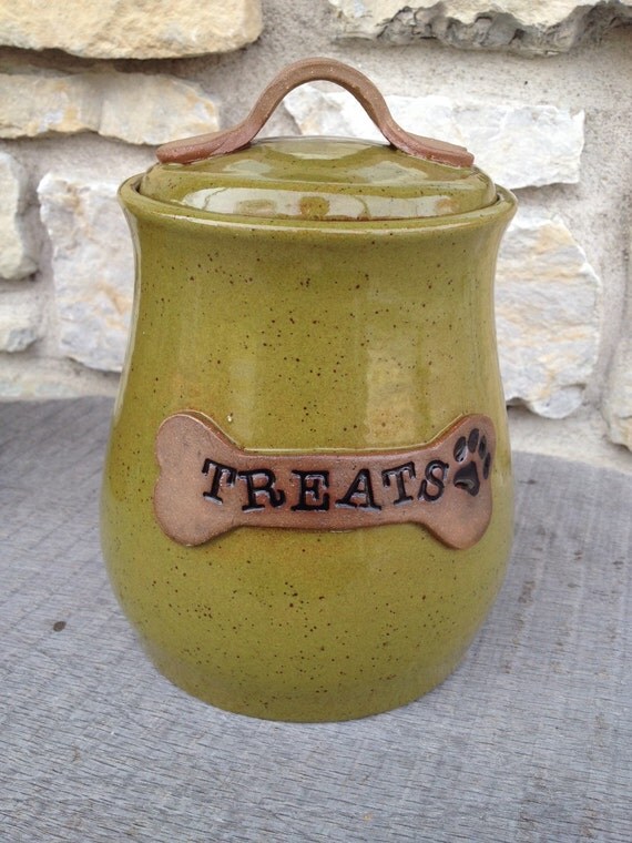 Olive Speckled Dog Treat Canister Jar