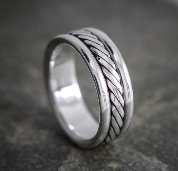 Mens silver ring twisted wire wedding band ring manly ring