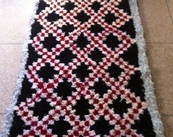 Moroccan Handwoven Beautiful Unique Boucherouite Rug, An amazing piece of work / 223 X 113 CM / 7.2 X 3.8 ft