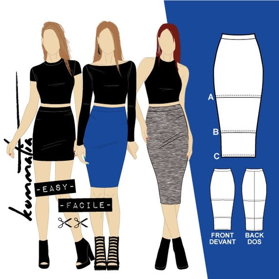 Bodycon skirts mini knee and midi length / Sewing by Kommatia19