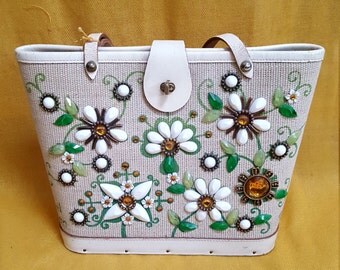Vintage 1960's Enid Collins "Jewel Garden" Purse, Bejeweled, Top-Handle