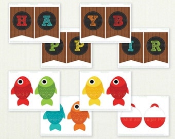 Fishing Happy Birthday Banner - Gone Fishing Banner - Gone Fishing - Fishing Birthday - Fish Birthday Banner - Birthday Banner -Style MSP113