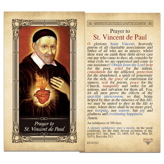 Prayer to St. Vincent de Paul Laminated by