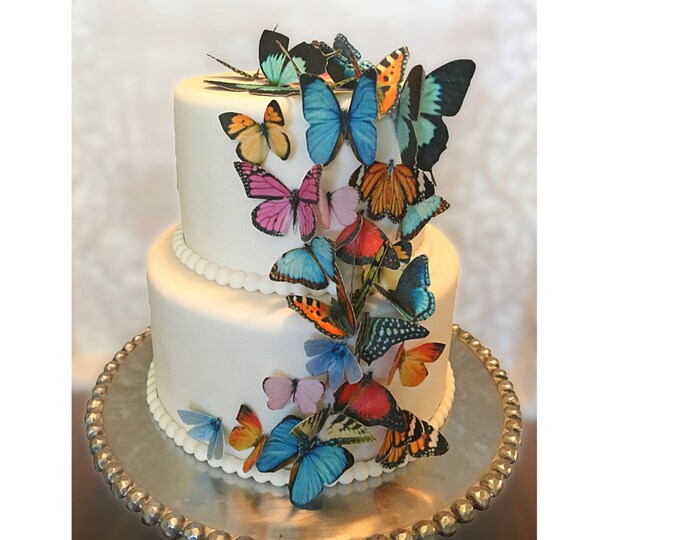 30 Edible Butterflies, Double Sided 3-D Wafer Paper Toppers for Cakes, Cupcakes or Cookies