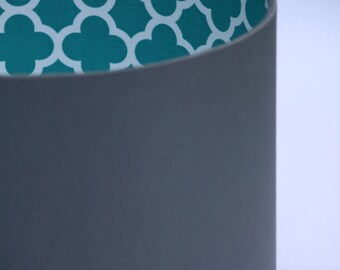 Drum Lampshade with Teal Riley Blake Quatrefoil Geometric Fabric lining with a choice of fabric outer colour
