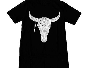 Bull Sugar Skull Men's/Unisex T-shirt, Bull City Gear, Day of the Dead Clothing, Dia de los Muertos Sugar Skull Designs, Calavera Gifts