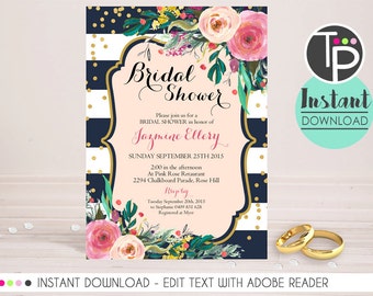 BRIDAL SHOWER Invitation, Instant Download, Watercolor Floral Bridal Shower Invitation, Bridal Shower Invitations, Bridal Shower, 0205