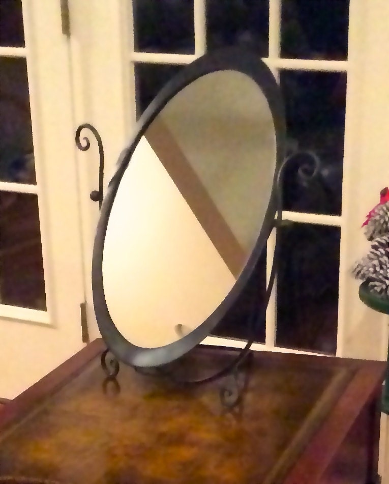 Vintage Vanity Oval Tilt Mirror With Beautiful Wrought Iron
