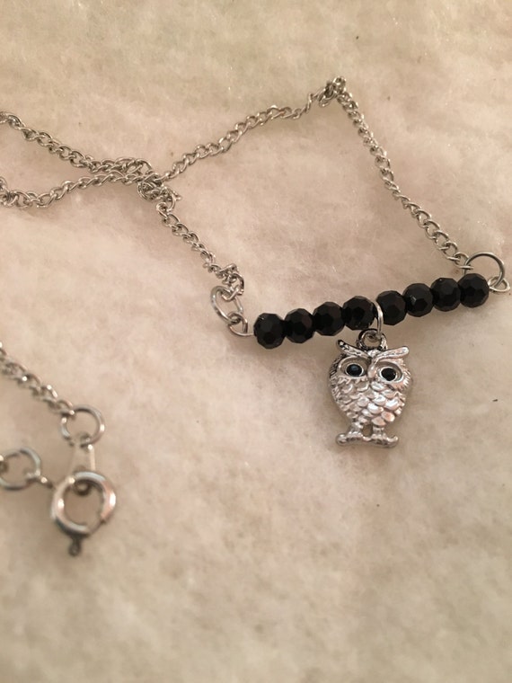 Beaded Owl Charm Necklace by StitchByStitch36 on Etsy