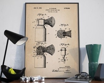 Shaving Brush Patent, Shaving Patent, Men's Bathroom Art, Men's Bathroom Wall Art, Razor Patent, Home Decor - DA0214