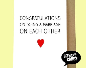 Funny Wedding Card, Wedding Congratulations Card, Marriage Card, Wedding Humour Card, Cute Wedding Card. Blank Inside.