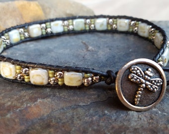 Single wrap hand beaded bracelet.