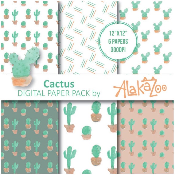 cactus-digital-paper-printable-scrapbooking-12x12inch