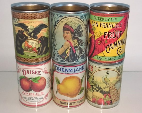 vintage food tin cans label storage for home cutlery holder