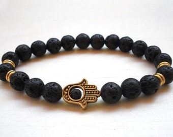 Natural Lava Stone Hamsa Bracelet
