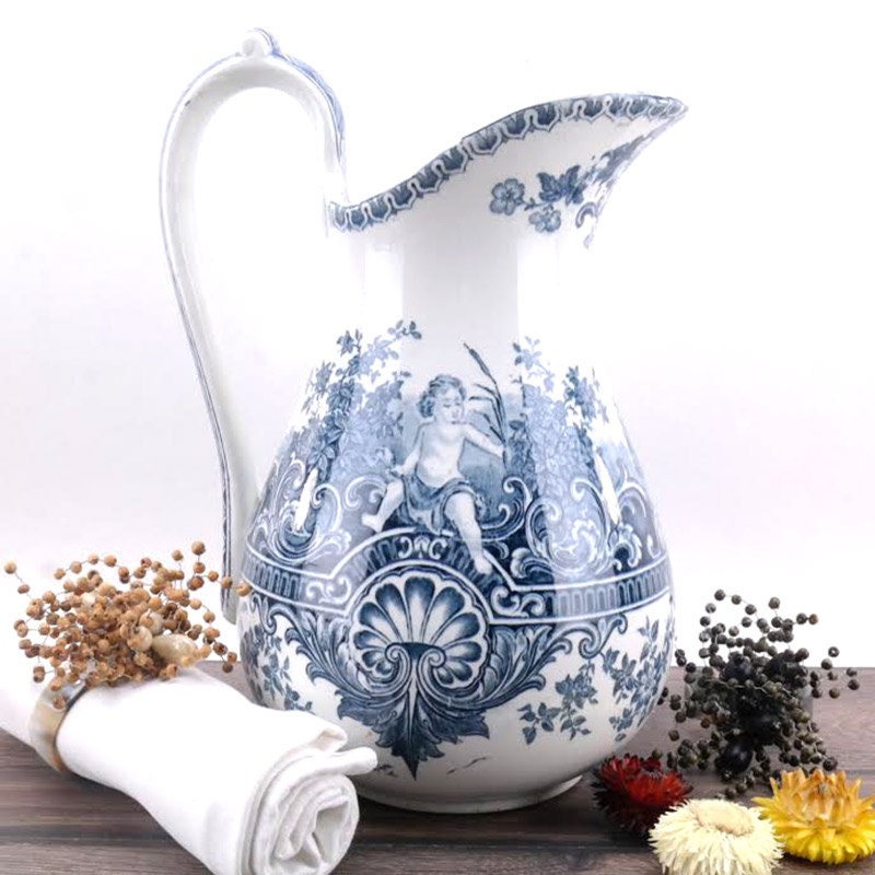 Bathroom Jug antique jug - sarreguemines pitcher neptune 19th century - french Bathroom Jug antique jug - sarreguemines pitcher neptune 19th century - french