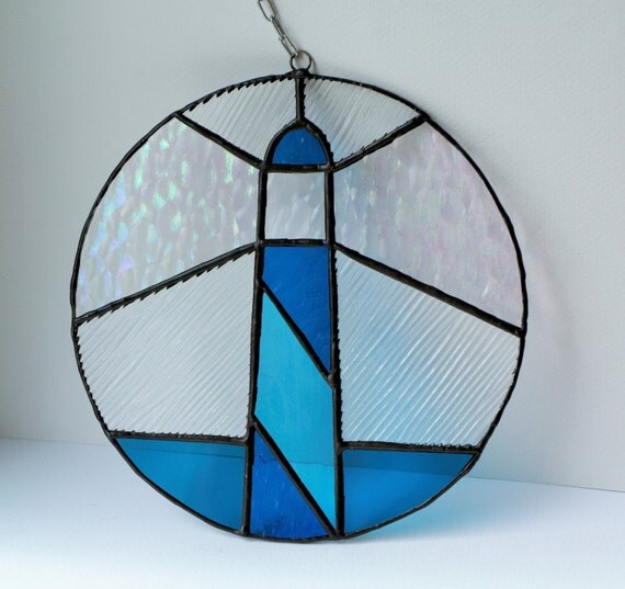 Stained glass suncatcher Rainy Day on the Lighthouse by caracoja