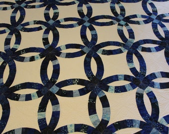 indigo blue double wedding ring quilt blue heirloom handmade king size quilt queen size - Wedding Ring Quilts indigo blue double wedding ring quilt blue heirloom handmade king size quilt queen size - Wedding Ring Quilts