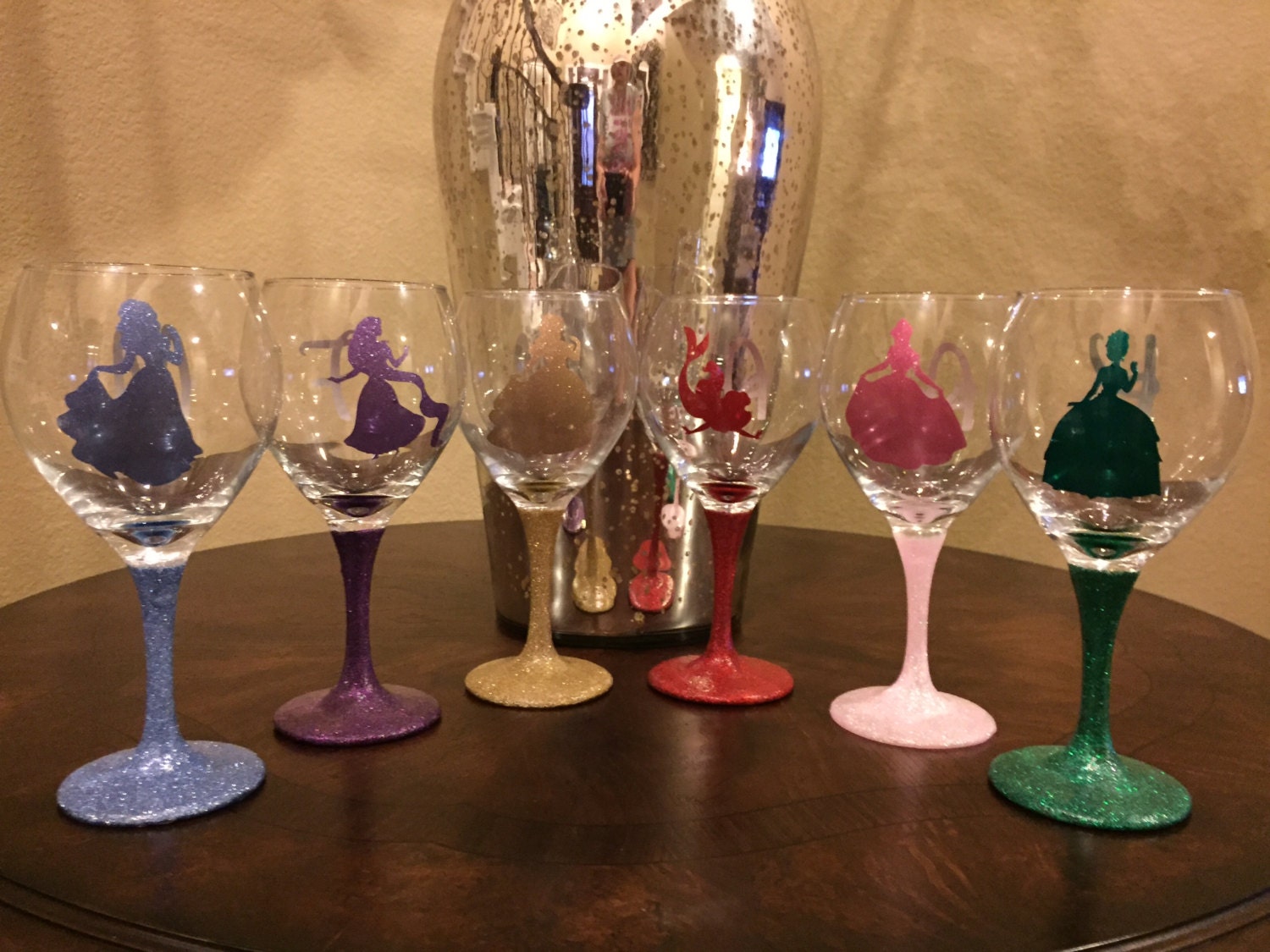 Choose one Disney Princess Wine Glasses with a Glittered Stem