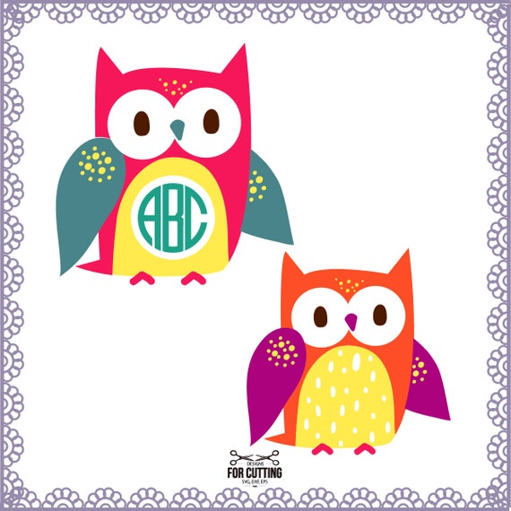 Owl monogram design SVG DXF and EPS vinyl cut by ...