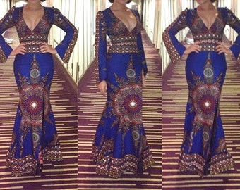 Nadia Inspired African Print Floor Length Mermaid Dress|| African Print Dresses, Floor Length Dresses, Ankara Dresses, Blue Dress