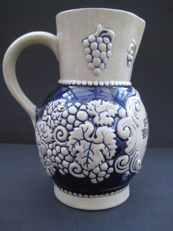 Vintage German Wine Pitcher / jug Ceramic Cobalt blue