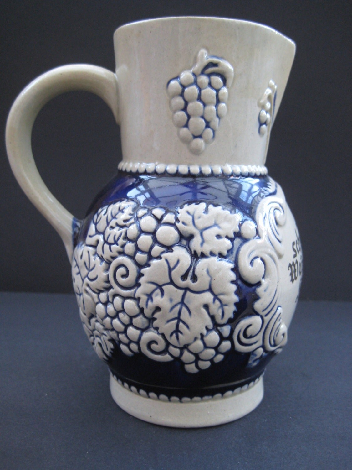 Vintage German Wine Pitcher / jug Ceramic Cobalt blue