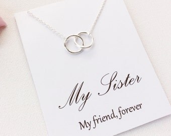 Silver entwined circles Necklace, Sisters jewelry, Gift for sister, Birthday gift, Gift Idea, Thank you gift, message card jewellery