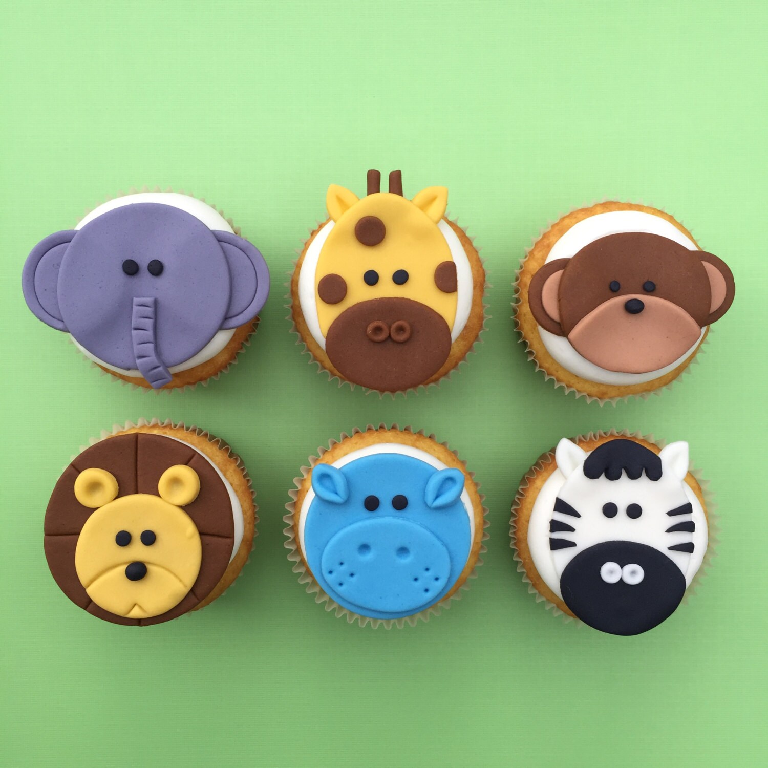 12 Zoo Animal Cupcake ToppersFondant