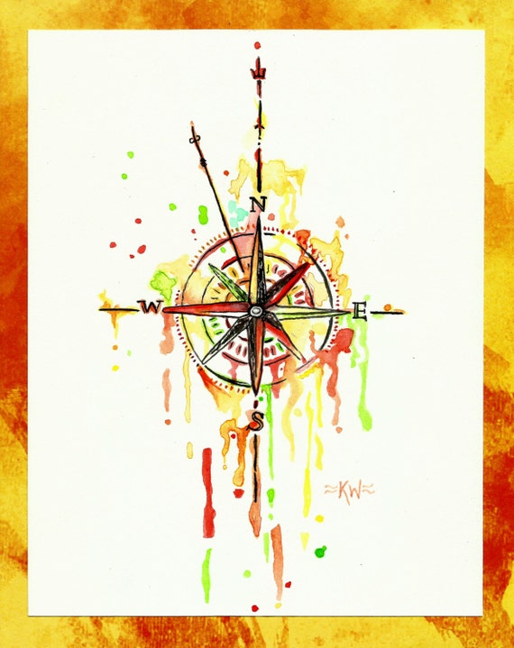 Nautical Compass Original Watercolor Painting by HedgieArtwork