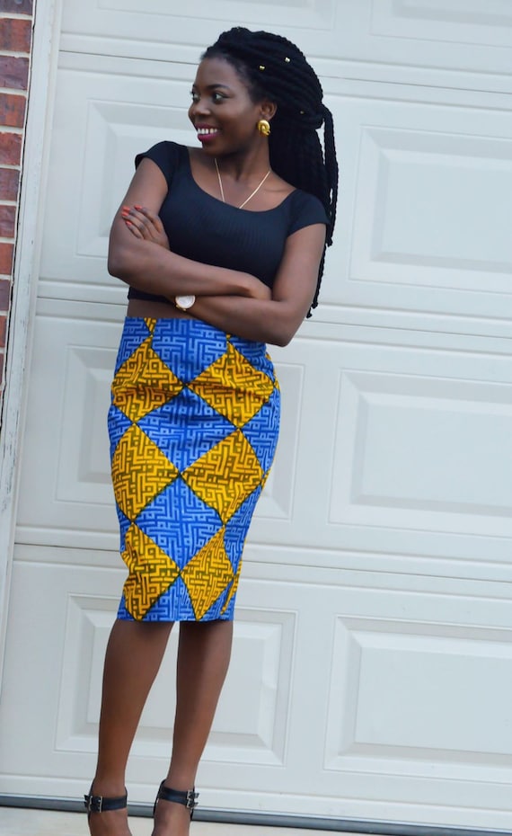 African ankara fitted pencil skirt knee length African cloth