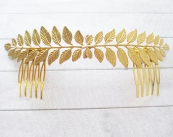 Golden leaves tiara Leaf Wedding headpiece Gold laurel Bridal Crown Leaf Hair comb Accessories Bride Headband Laurel Wreath Gift for her