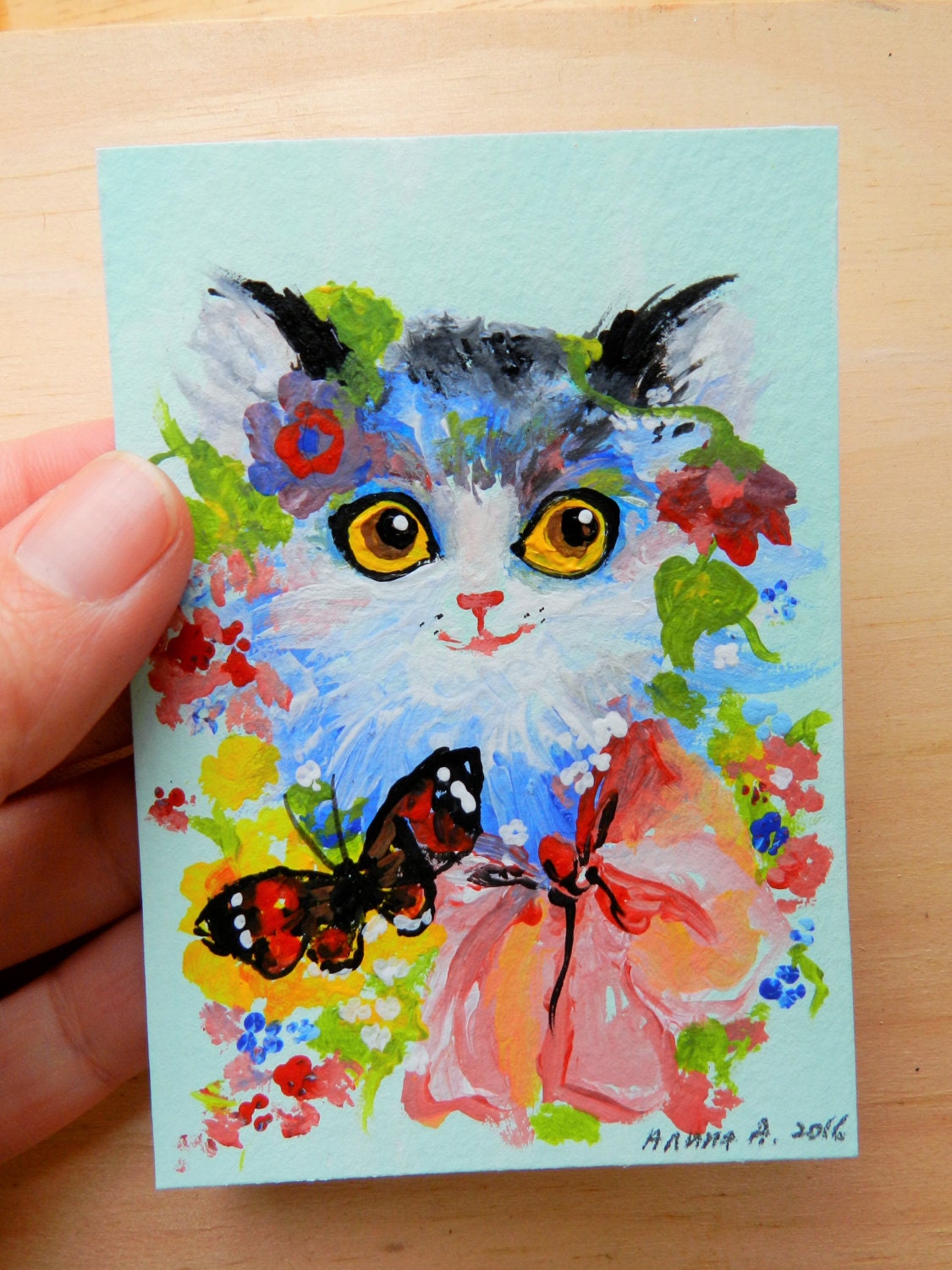 ACEO aceo original artist trading card mini art cat