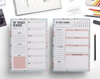 Daily planner + Weekly planner ( floral background ) / printable planner / weekly printable / planner template / creative planner